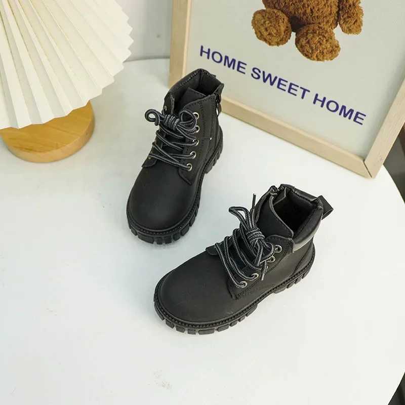 Boots New Childrens Boot for Boy Spring Autumn Black School Boots for Girls Causal Versatile Kids Ankle Short Boots Fashion Round-toe H241018