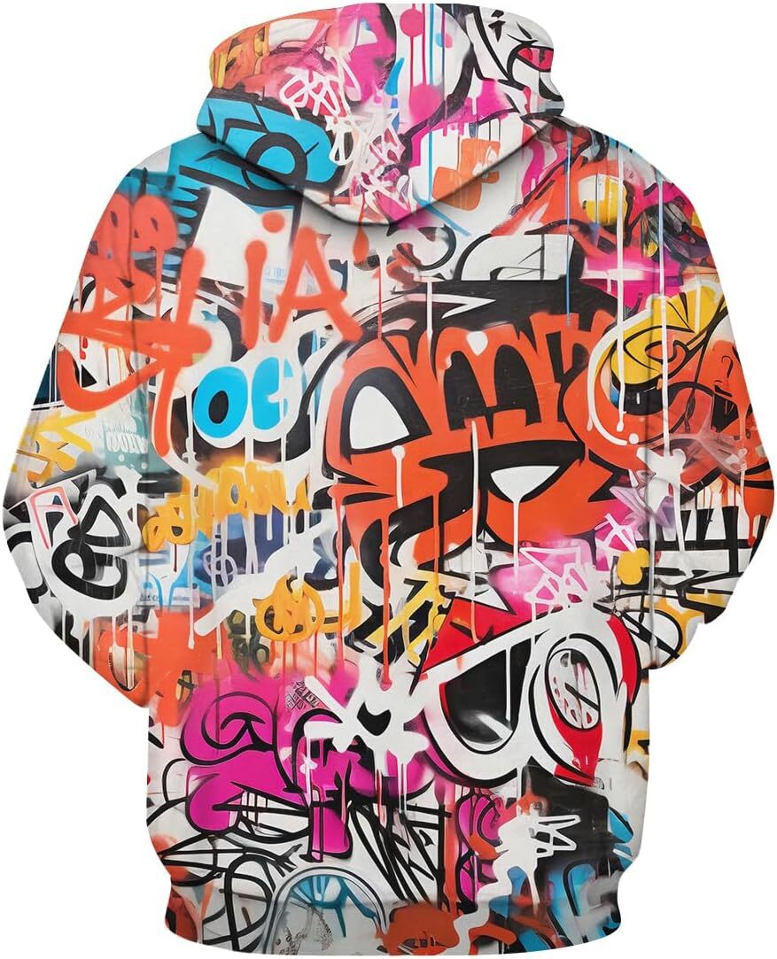 Hoodie for Mens Womens Mens Novelty Hip-hop Graffiti Cool Graphic Hoodies Hooded Trend and fashion Sweatshirts Pullover, Small, Purple Graphic Hoodies
