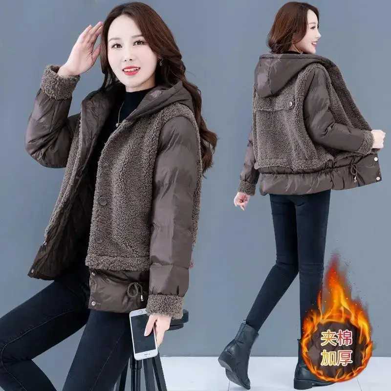 Loose Lamb Wool Jackets Women Autumn Winter Coat 2023 casaco feminino Thick Fashion Hooded Outerwear Female Down Cotton JacketX241018