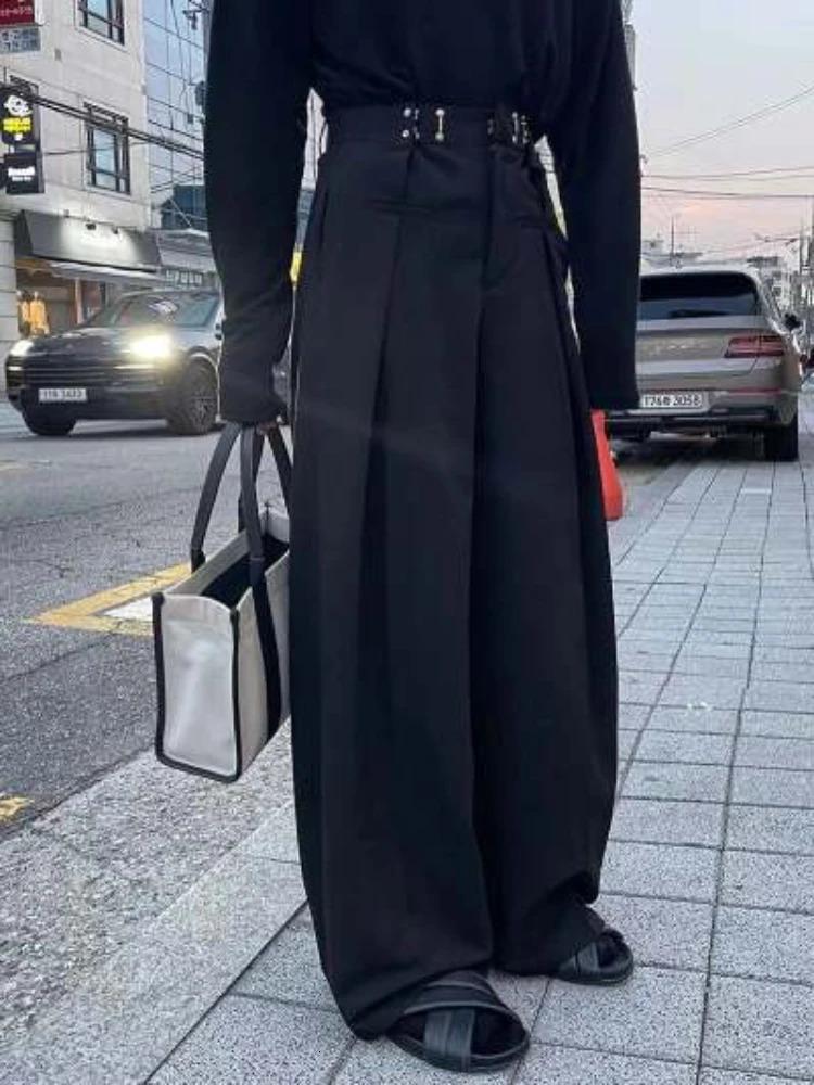 Pants Men Fashion Casual Solid High Street Simple Hiphop Wide Leg Trousers Allmatch Korean Style Loose Temperament College 241018