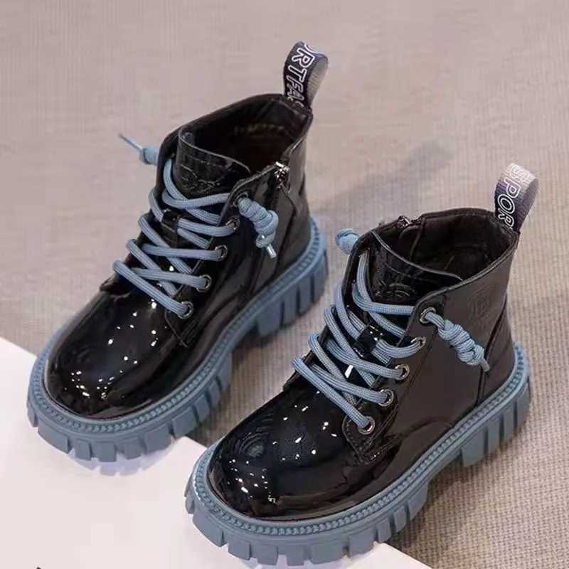 Boots 2022 Fashion Childrens Boots Girls British Style Childrens Preschool Girls Combat Boots Warm Waterproof Boys 1-15 Years Old H241018