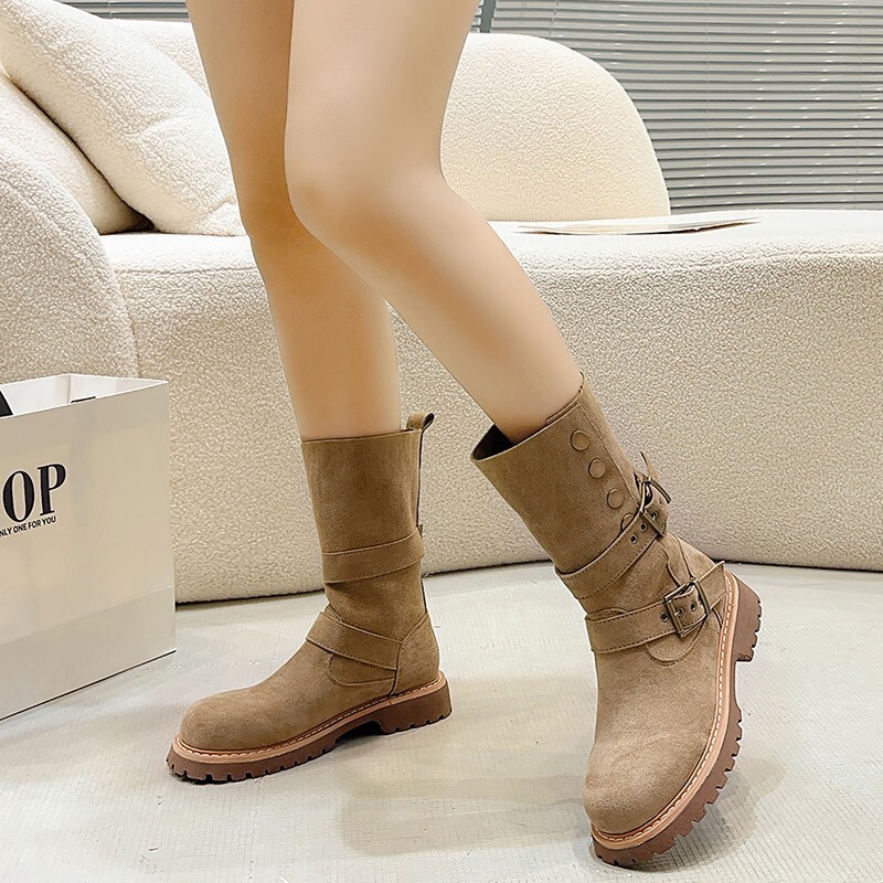 Milard Martin Boots Women's 2024 Autumn/Winter New Collection, No Knee, Two Wear Western Short Boots, Mid Barrel Motorcycle Boots