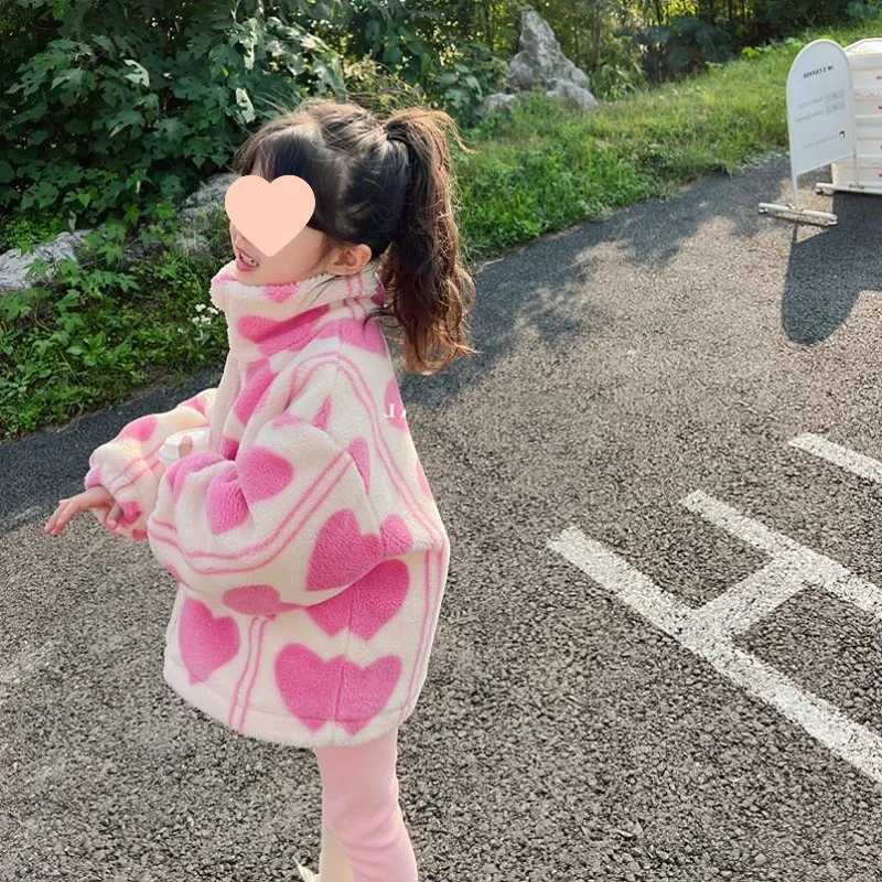 New Winter Clothing Girls Coat Lambswool Super Thick Wool Lining Love Coat M241018