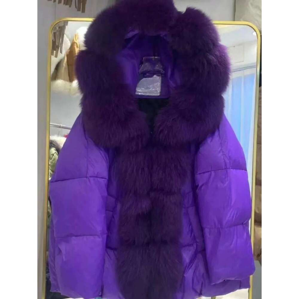 2024 New Winter Real Coat White Duck Down Jacket Women Oversize Fox Collar Big Fur Thick Warm Outerwear