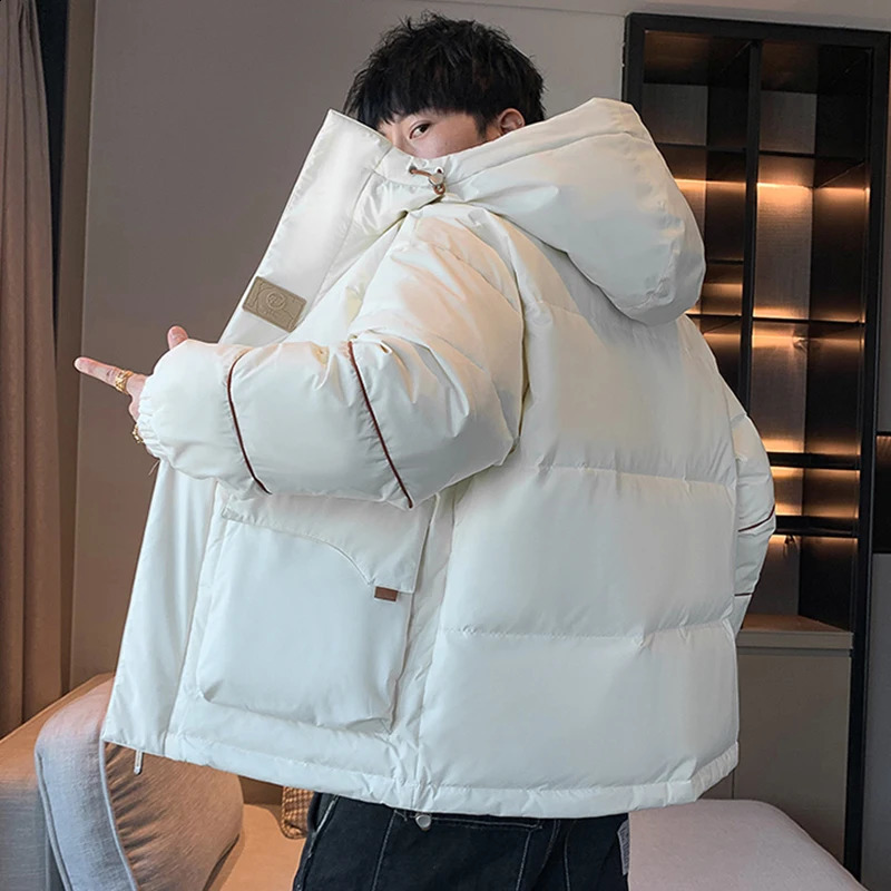 Casual 2024 Winter Mens Hooded White Duck Down Jackets Outwear Windproof Warm Puffer Coat Youth Solid Loose Think Down Clothing 241017