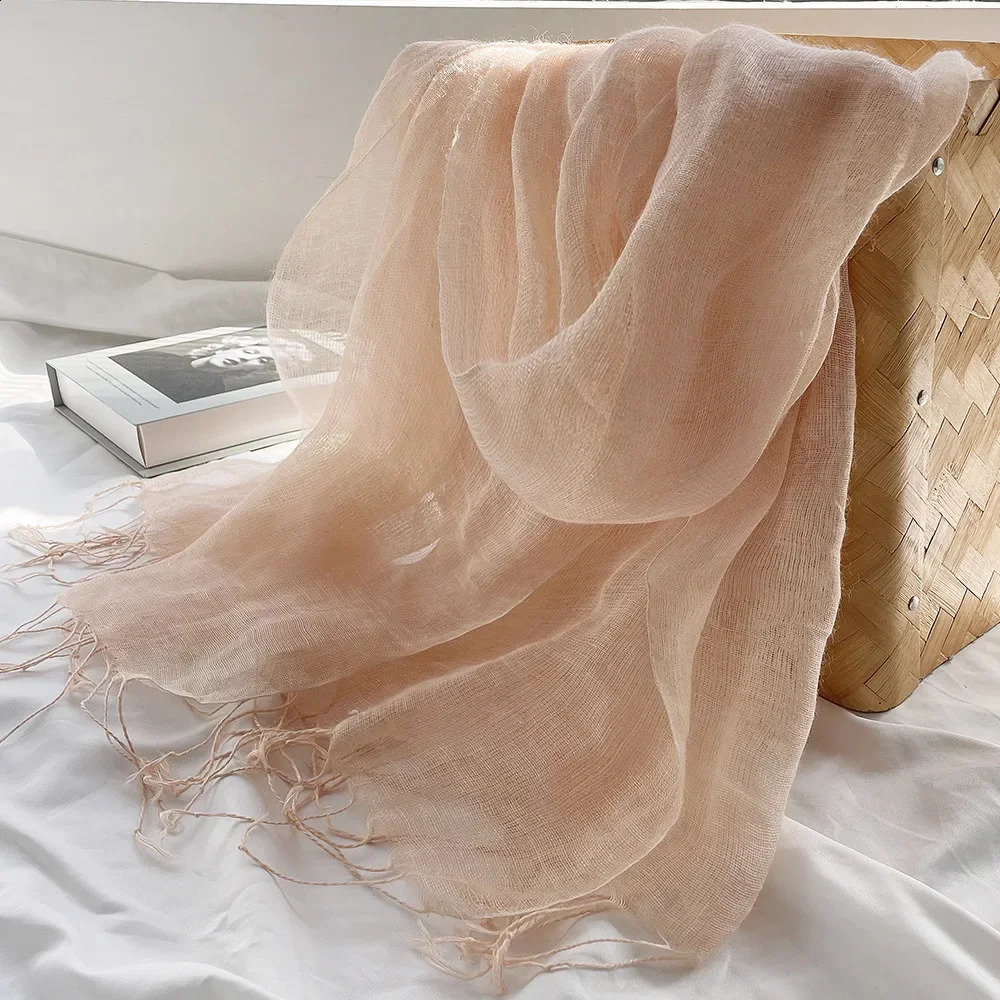 Summer Sunscreen Linen Scarf Womens Solid Tassel Shawl Art Forest Japanese and Korean Linen 241017