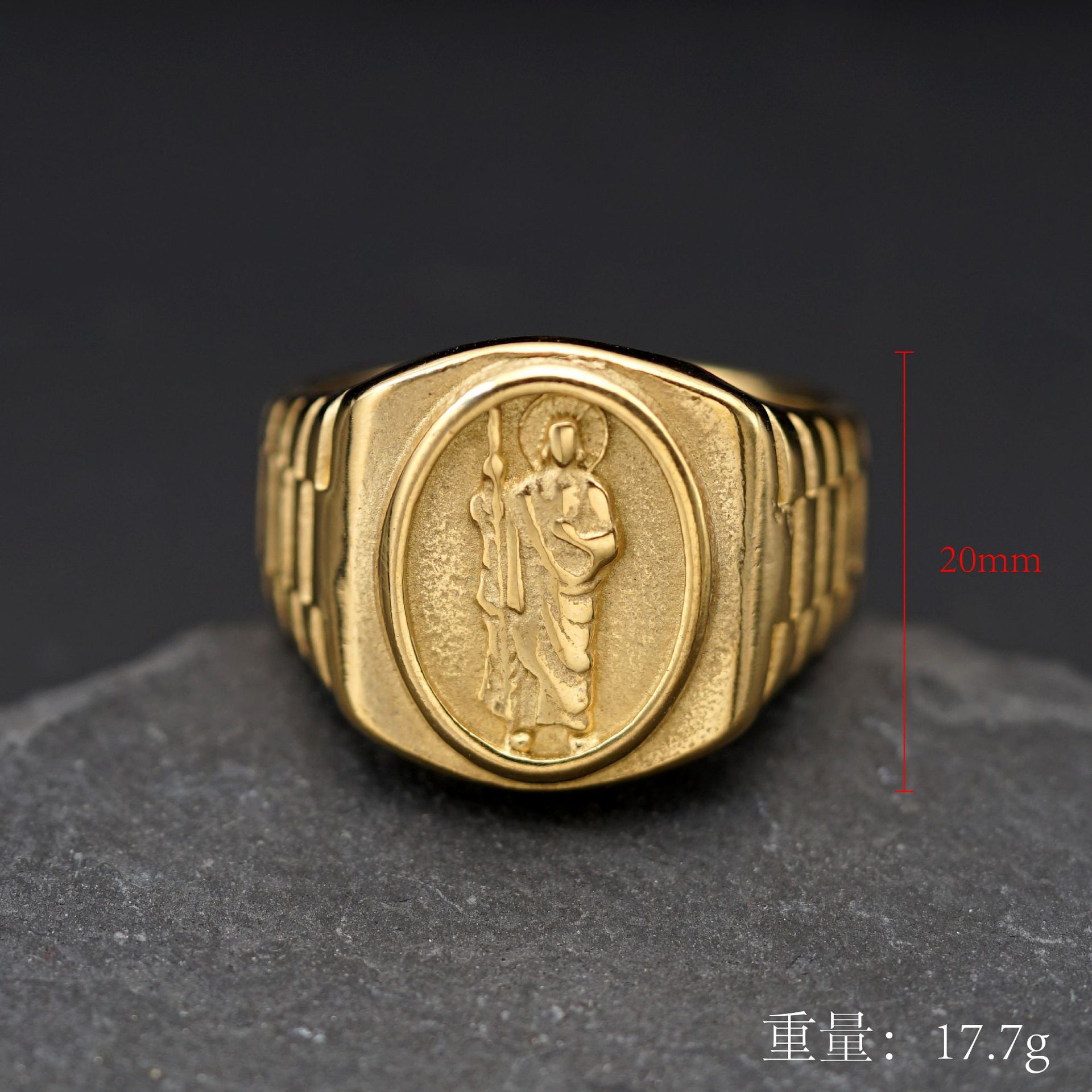 Stainless Steel Jesus Casting Ring 18k Gold Plated Mens Religious Jewelry