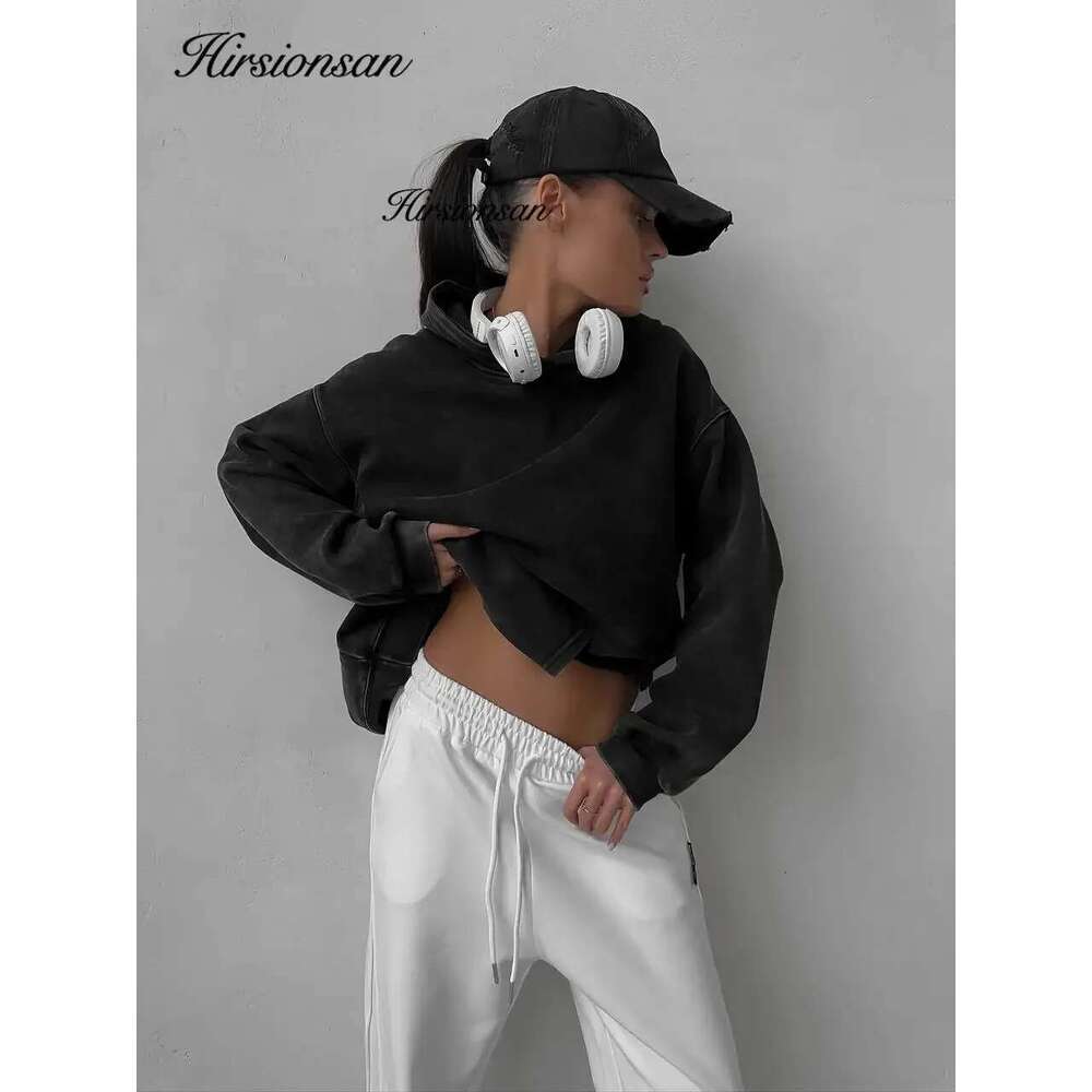 Hirsionsan Retro Washed Sweatshirt Women Loose Oversized Streetwear Trendy Pullovers Hoodies Autumn Female Cotton Couple Tops