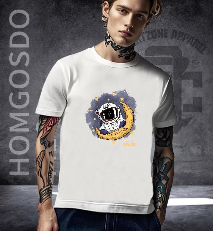Unisex T Shirt For Man 230g Cotton spaceman Outdoor Cartoon Printing M-4XL Breathable Crew Neck Couples T Shirts Fashion Design Wear
