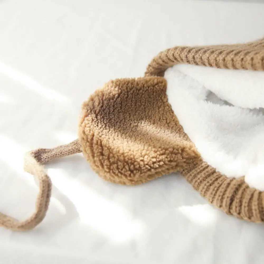 Winter Children Knitted Wool Hats Windproof Warm EarFlaps Hat Cute Plush Lining Cashmere Hat for Boys Girls 2-8 years old LX241018