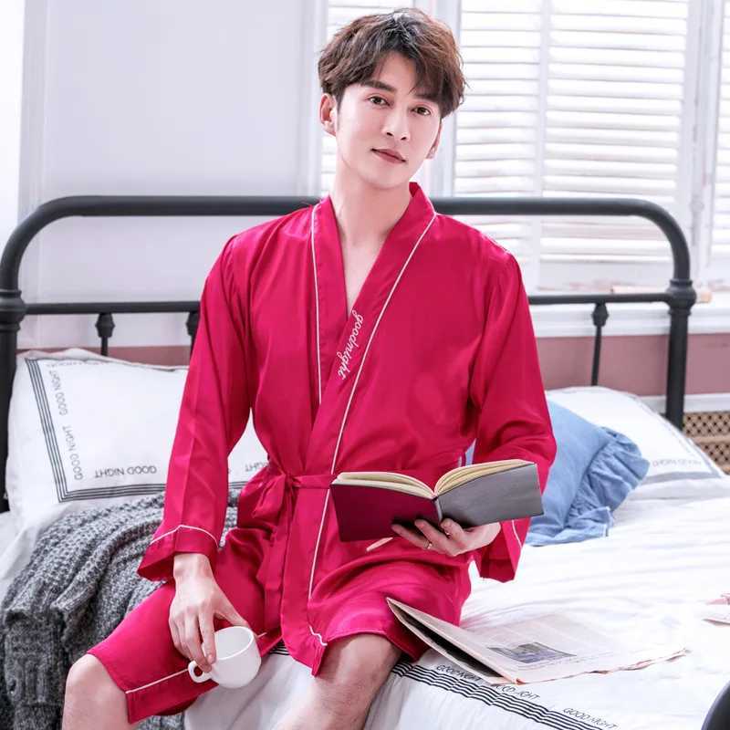 Solid Colour Kimono Bathrobe Gown Mini Sexy Nighty Lovers 2PCS Twinset Bobe Set Waistband Satin Sleepwear Home Dressing ClothingXJ241018