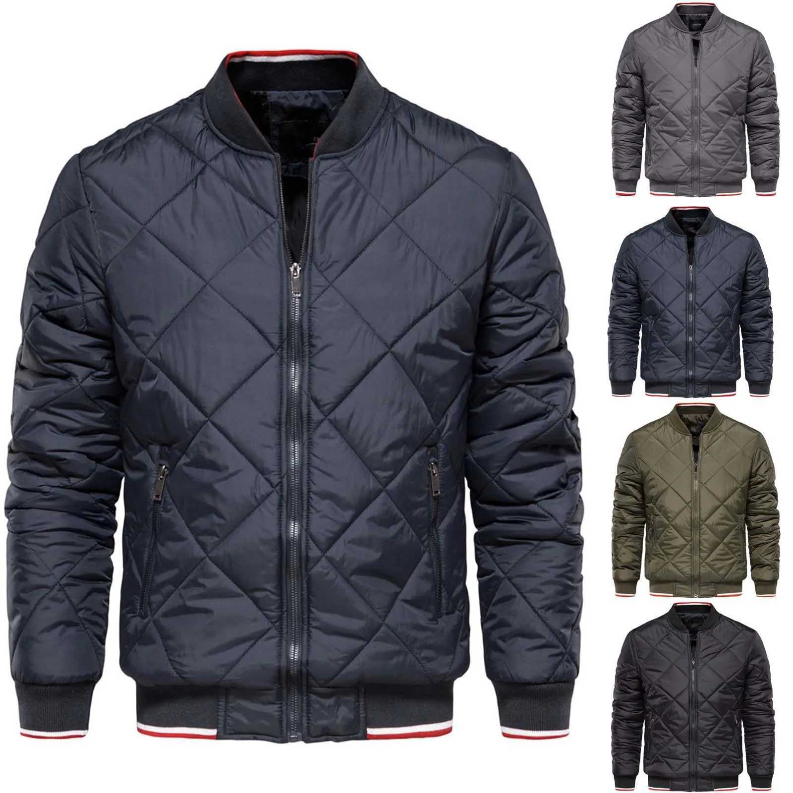 Zipper Cotton Padded Jacket Autumn And Winter MenS Stand Solid Color Casual Warm Men Windbreak Thick Warm Fleece Jacket LX241018