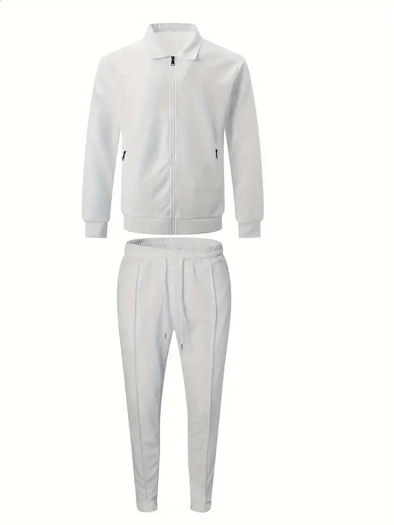 2 Pieces Classic Mens Sportswear Set Soft Breathable Full Zip Tracksuit 241017