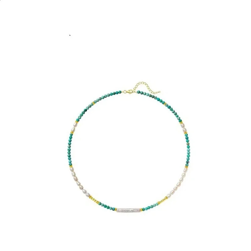Minar Bohemian Turquoise natural stone freshwater pearl bead necklace suitable for women 14K pure gold copper plated necklace 241018