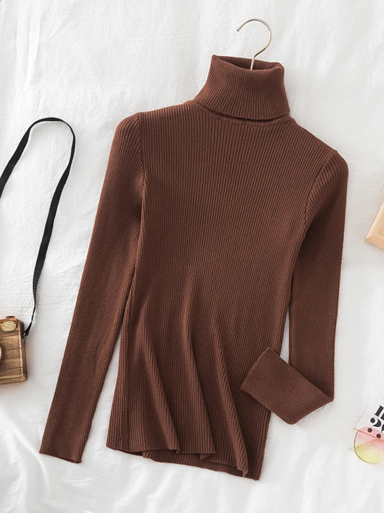 Korean Fashion Turtleneck Women Autumn Winter Pullover Sweater Basic Solid Casual Slim Stretch Ribbed Knitted Top Woman Sweaters 241009