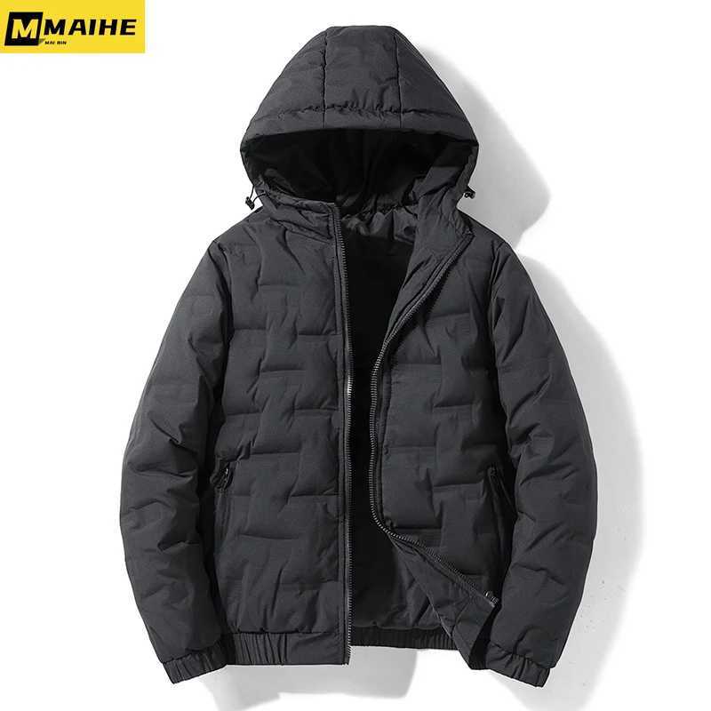 White Duck Down Jacket For Men Solid Color Casual Warm Hooded Jackets Korean Version Trendy Short Lightweight Mens Clothing LX241018