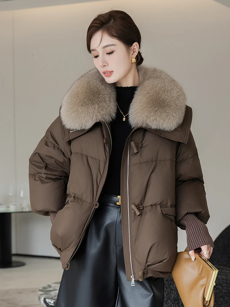 Winter Warm Goose Down Jackets Natural Real Fox Fur Collar Puffer Women Thick Female Streetwear Coats 241018