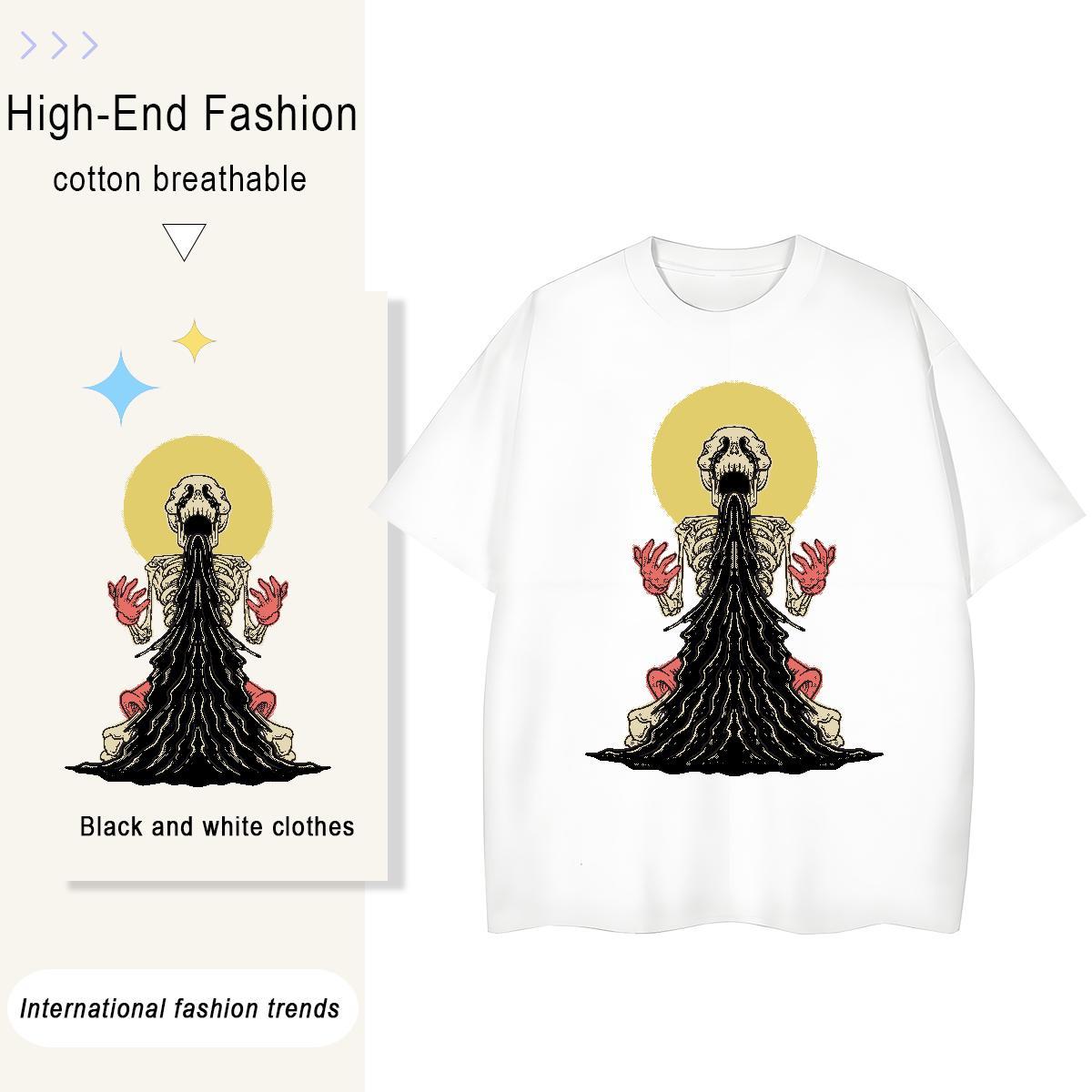 2024 T-Shirts 230g Pure Cotton O Neck Short Sleeves Sports Casual skull Womens Tshirts Designer White Plus Size Top Shirts