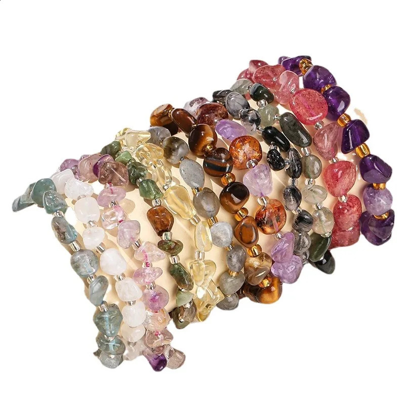 10 pieces of natural gemstone bracelets irregular crystal elastic chips bead beads bead bracelets quartz wristbands 241018