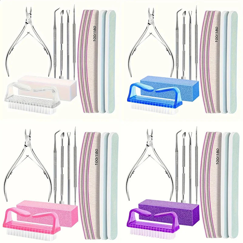 12 Pcs Nail Files Set Cuticle Clippers Polishing Buffer File Cleaning Brush Dead Skin Scissors Manicure Care Kits 241017