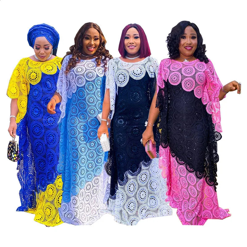 African Party Womens Elegant Lace African Clothing Muslim Fashion Abayas Dashiki Robe Kaftan Long Maxi Dress 241017