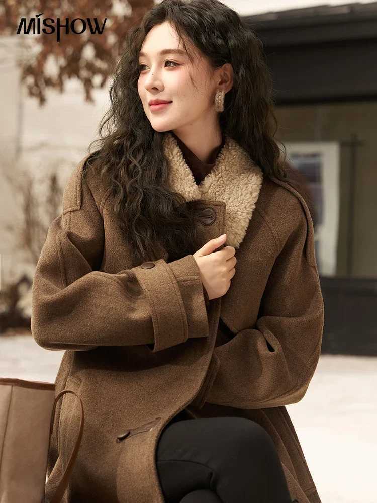 MISHOW Winter Thick Woolen Long Coat for Women 2023 Loose Warm Female Overcoats Lamb Fur Collar Coats Woman Clothing MXC55W0142X241018