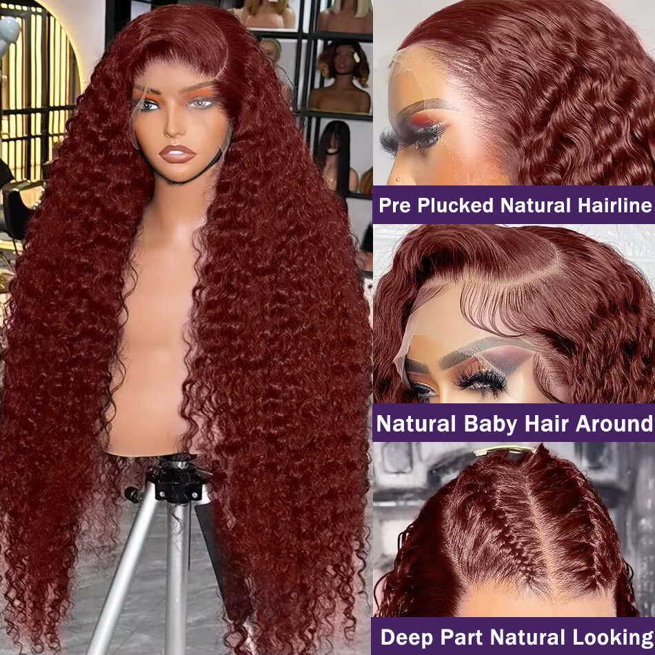 Wigirl HD 36 inch Reddish Brown Water Curly 13x4 Frontal Wigs Colored Deep Wave 13x6 Lace Front Human Hair wig For Women
