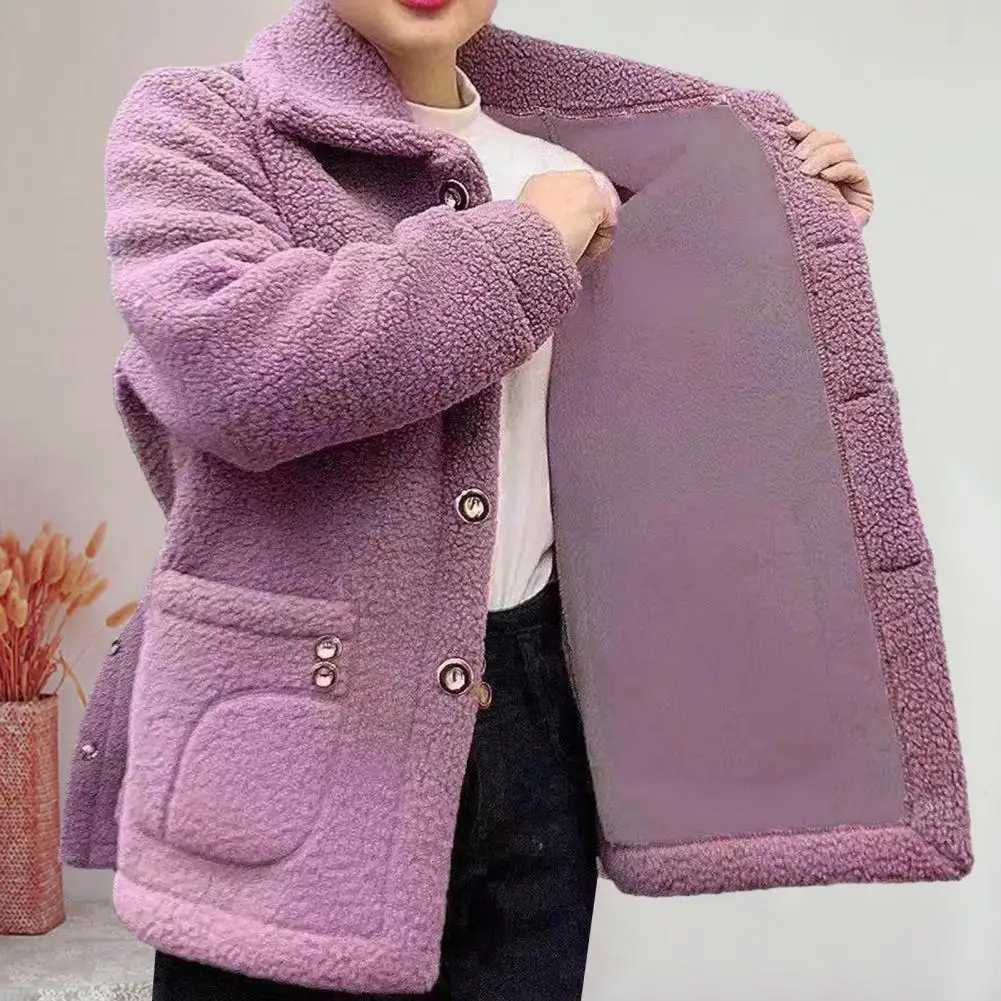 Women Jacket Coat Elegant Jacket Stylish Womens Lapel Long Sleeve Imitation Lamb Wool Coat Thickened Single for Autumn/winterX241018