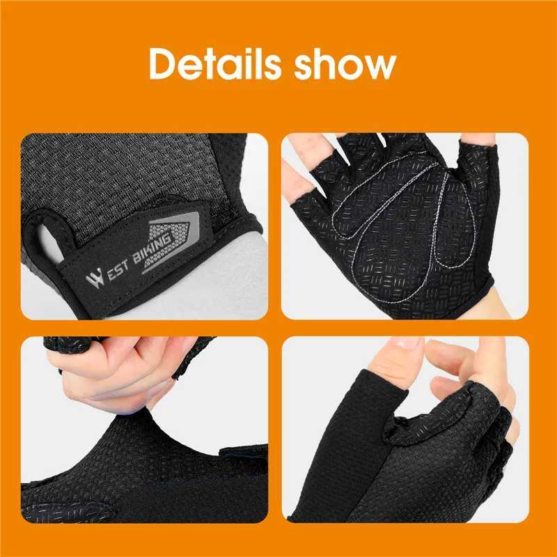 Western style bicycle half finger gloves outdoor bicycle anti slip and sweat proof mens half finger gloves breathable and shockproof glovesW241018