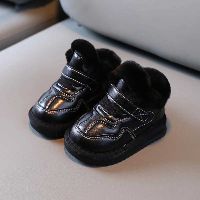 Boots New winter girls snow boots childrens PU leather waterproof and warm shoes childrens non slip casual shoes with cashmere boys shoes H241018