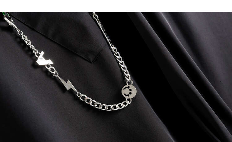 shanshi Men's shirts High street diagonal placket asymmetrical metal chain long sleeved shirt with men's design sense, personality, dark cou