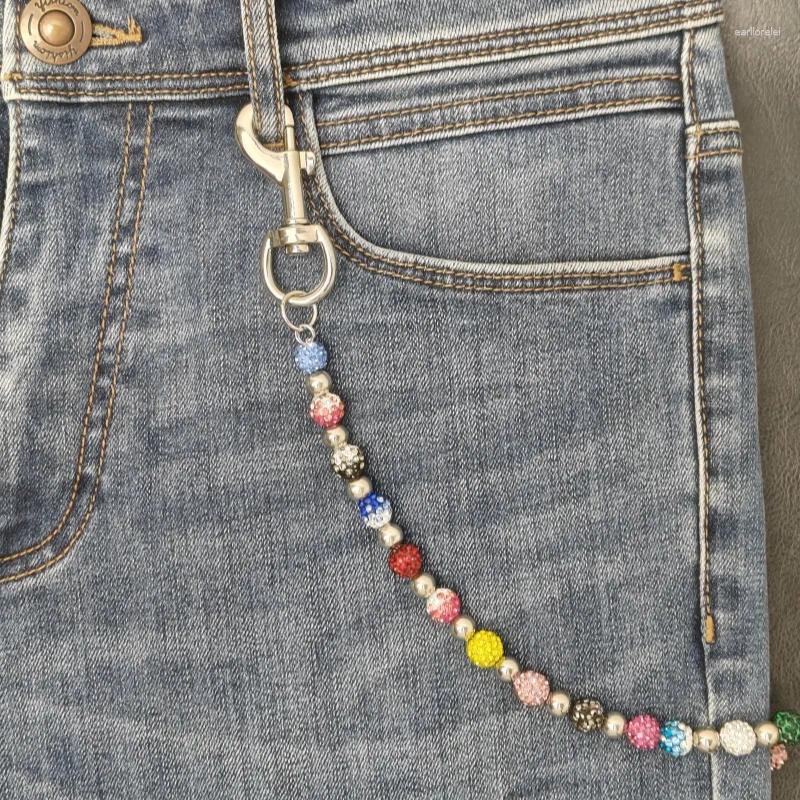 Keychains Round Bead Rhinestone Multicolor Punk Pants Chain Unisex One's Waist Luxurious Accessories Gothic Multi-functionChain For Bag