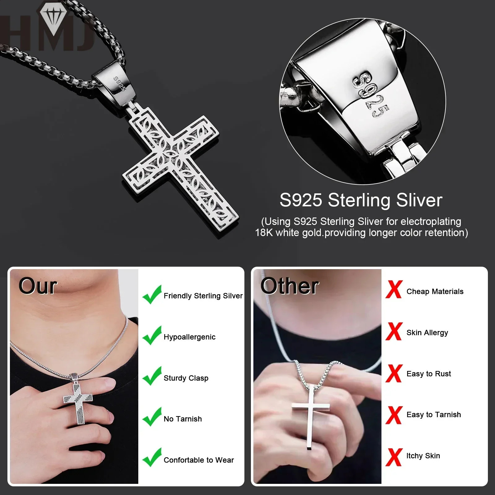 Wholesale Ice Out Cross Pendant S925 Silver Gold Plated VVS Hip Hop Cross Pendant Necklace 241018