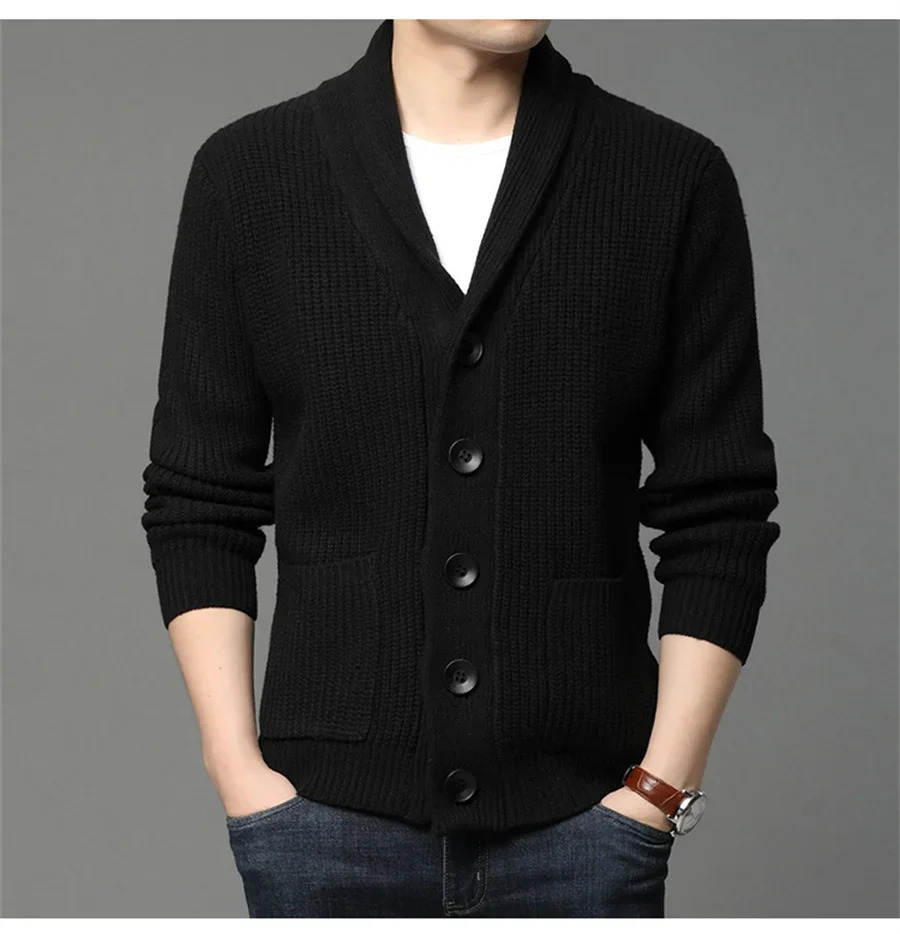 Army Green Cardigan Men Buttonup Sweater Autumn Winter Knitted Coat Thick Warm Casual Solid Streetwear Mens Fashion Clothing 241018