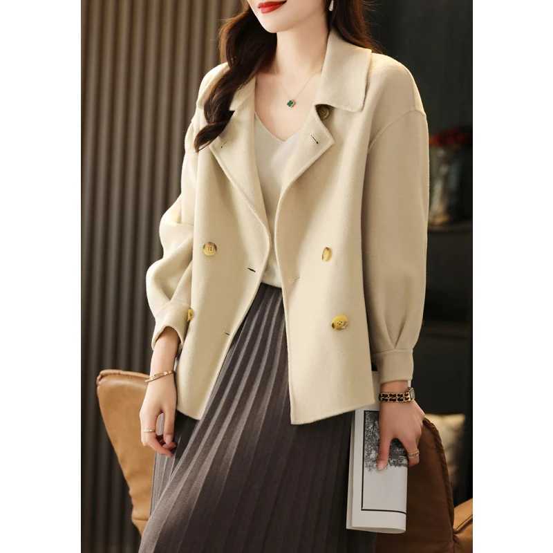 Double-Sided Cashmere Coat for Women Short Korean Loose Horn Buckle Pure 100% Wool Autumn Winter 2024X241009