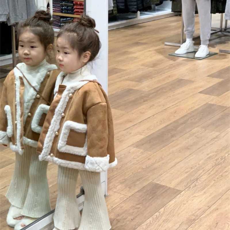 Girls outerwear jacket winter cotton windproof casual warm thick velvet youth sports gift childrens clothing M241018
