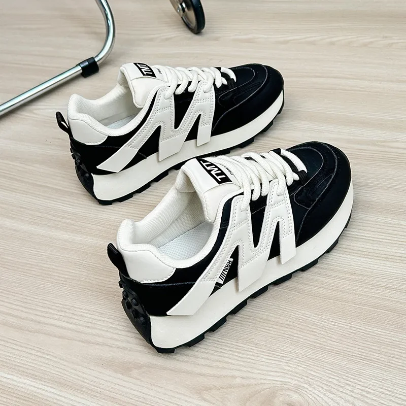 Women Shoes 2023 Spring Autumn Pu Leather Platform Sneaker Woman Light Weight Sports Shoes Thick Sole Comfortable Running Shoes