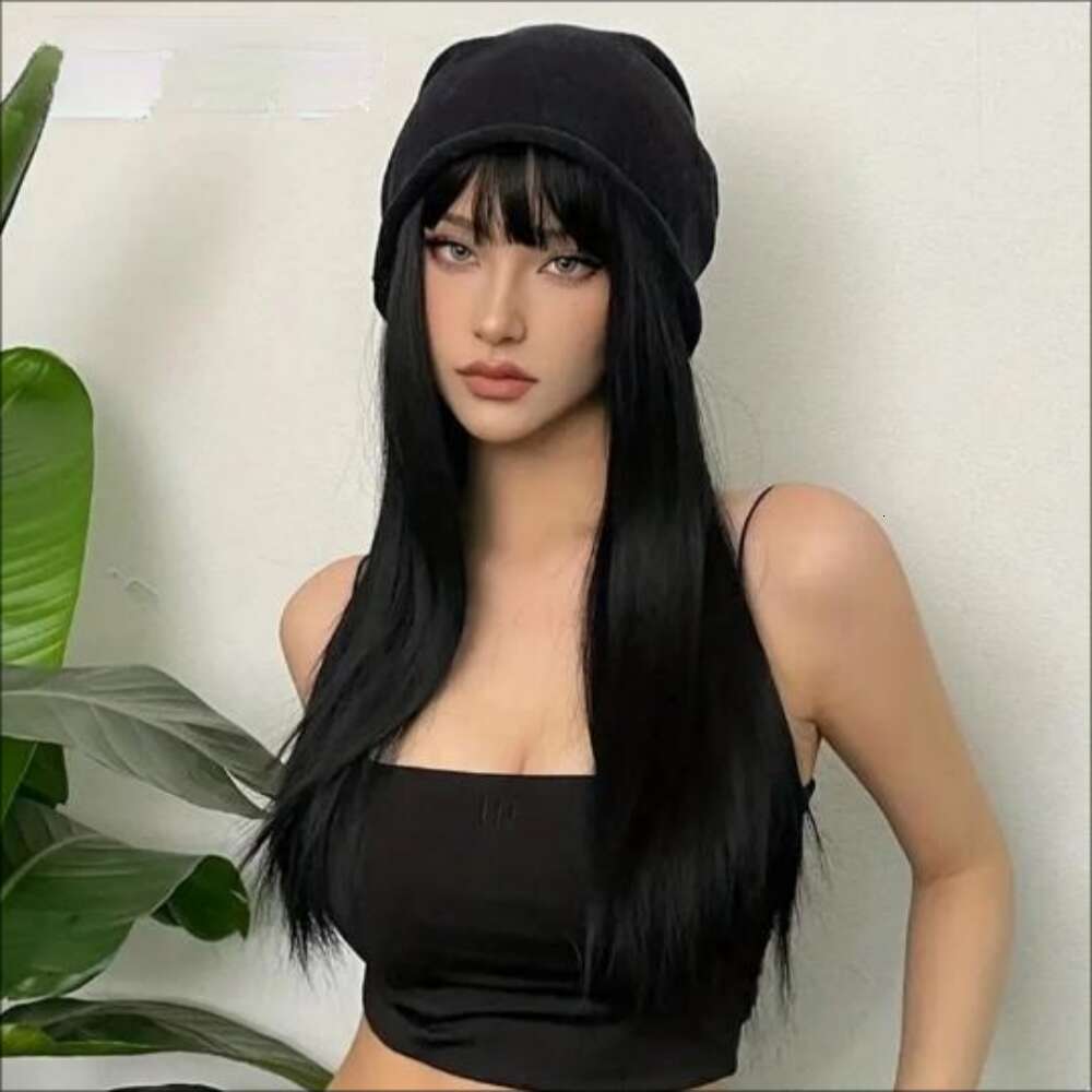 Black Synthetic Wig Women Long Straight Natural Bangs Hair Daily Party Wear Heat Resistant Full Head Cover