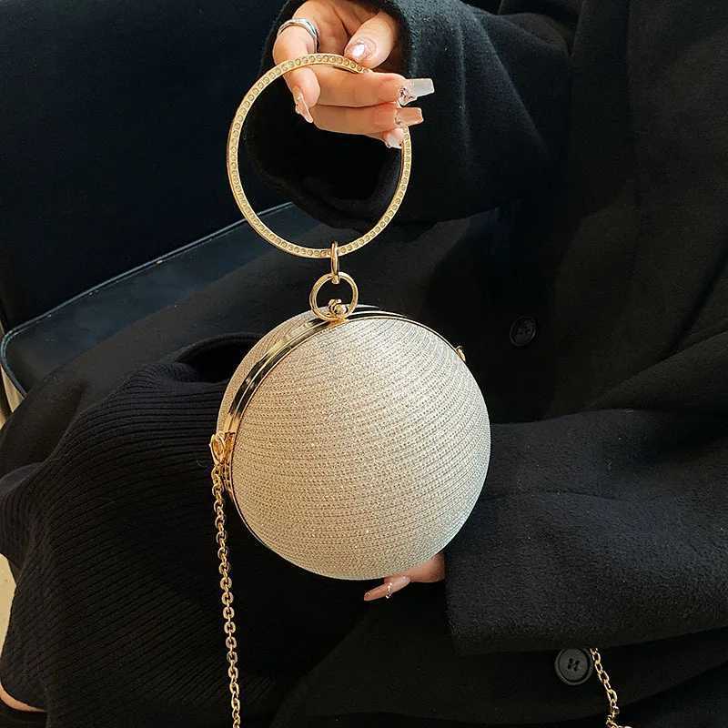 Round ring portable evening bag Metal silver round ball handbag for lipstick Elegant luxury clutch wallet Wedding wallet Z241018