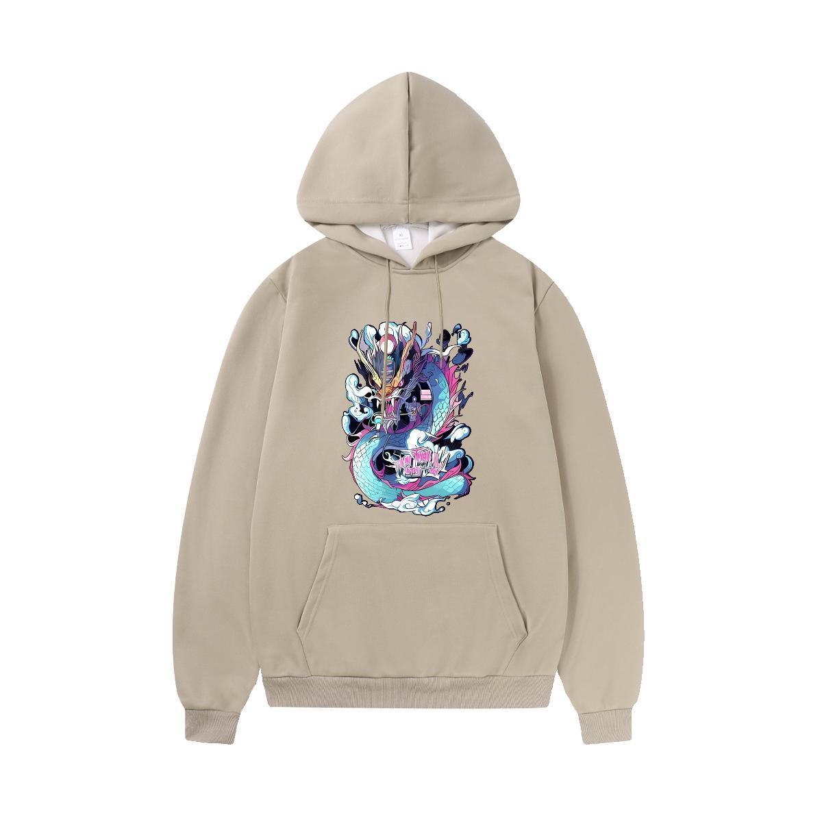 DIY Customized Men's Hooded Sweatshirt Popular Men Tops Hoodie Anime Print Pullover Hoodie Y2K Breathable Drawstring Thick Fleece