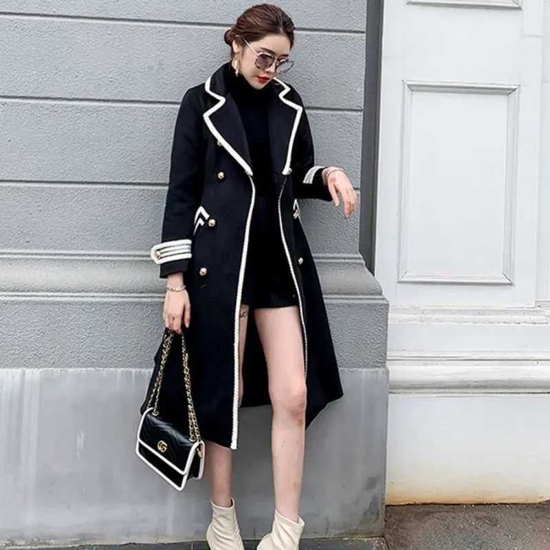 Korean Fashion Wool Coat Women Autumn Winter Thick Warm V-Neck Belt Long Overcoat Office Lady Elegant Slim High Quality OutwearX241009