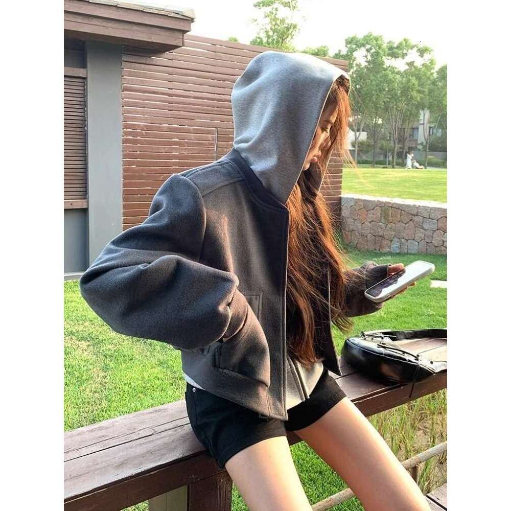 American Street Vintage Hoodie Baseball Jacket 2024 Autumn New Gray Coat Women Y2k E-Girl Long Sleeve Zipper Tops Mujer