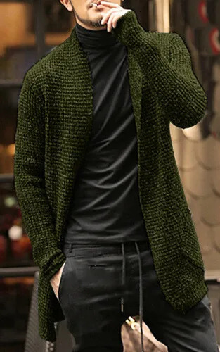 Medium Length Mens Cardigan Knitting Wool Solid Thick Warm Autumn Winter Fit Comfortable Soft Casual Fashion Male Sweater 241018