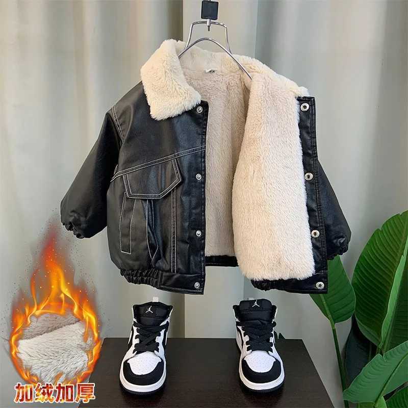 Boys outerwear jacket windproof jacket PU winter autumn cotton sports youth Christmas gift childrens clothing M241018