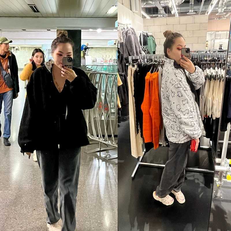 2023 New Autumn Winter Women Jacket Loose Cotton-padded Casual Lamb Wool Can Be Worn On Both Sides Long Sleeve Coat ClothesX241018