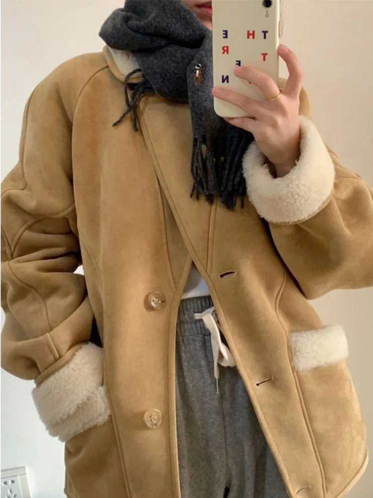 Women Winter Fleece Thickened Lamb Fur Jacket New Sheepskin Suede Leather Coat Fashion Lamb Fleece Parka Women OuterwearX241018