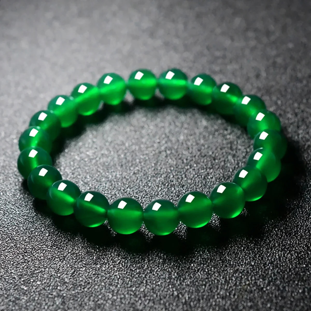 6/8/10/12/14mm Round High Quality Natural Green Agate Bracelet Natural Crystal Jade Classic Womens Agate Handmade Decoration 241018