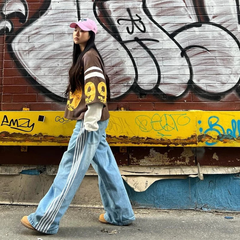 HOUZHOU High Street Pullover Womens Y2K Harajuku Retro Letter Printed Oversized Sportswear Casual Double Sleeve Top Mens 241009