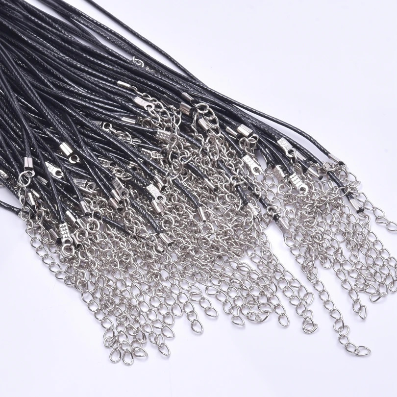 102030pcs DIY 50cm Leather Rope Chain Necklace For Women Men Accessories Black Color Braided Adjustable Wax Cord Lobster Clasp 241010