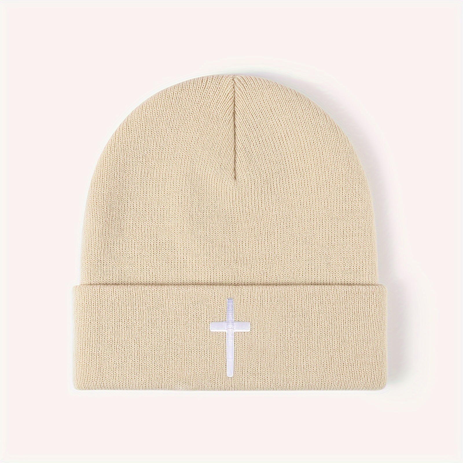 Trendy Cross Embroidered Unisex Beanie Perfect for Casual Outdoors in Fall and Winter